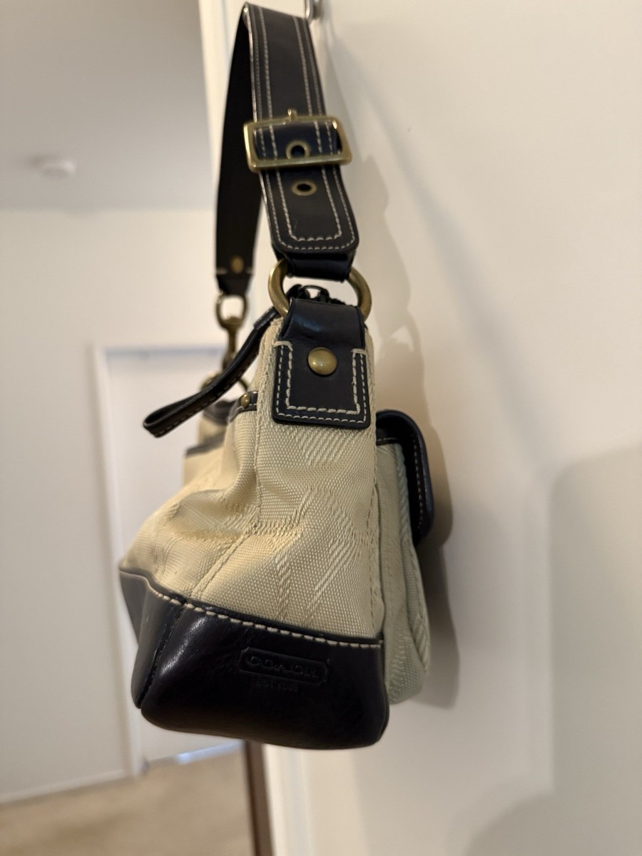 Coach Legacy Beige & Brown Leather Double Turnlock Y2K Shoulder