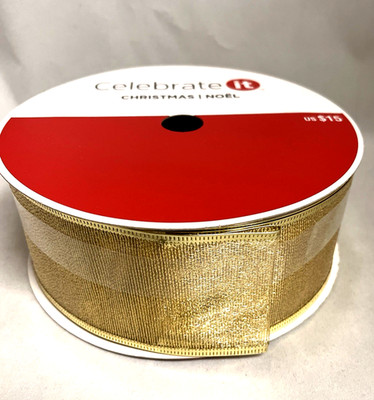 Celebrate It Wired Jumbo Ribbon Gold Metallic Ribbon Roll 2 1/2 in x 75 Ft NEW