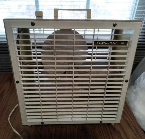 Vintage 12" Penncrest 50 2 Speed Portable Box Fan w/Tilting Stand Tested & Works - Picture 1 of 14