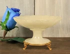 Antique French Alabaster Compote Trinket Bowl Footed Brass -Ships DDP to USA