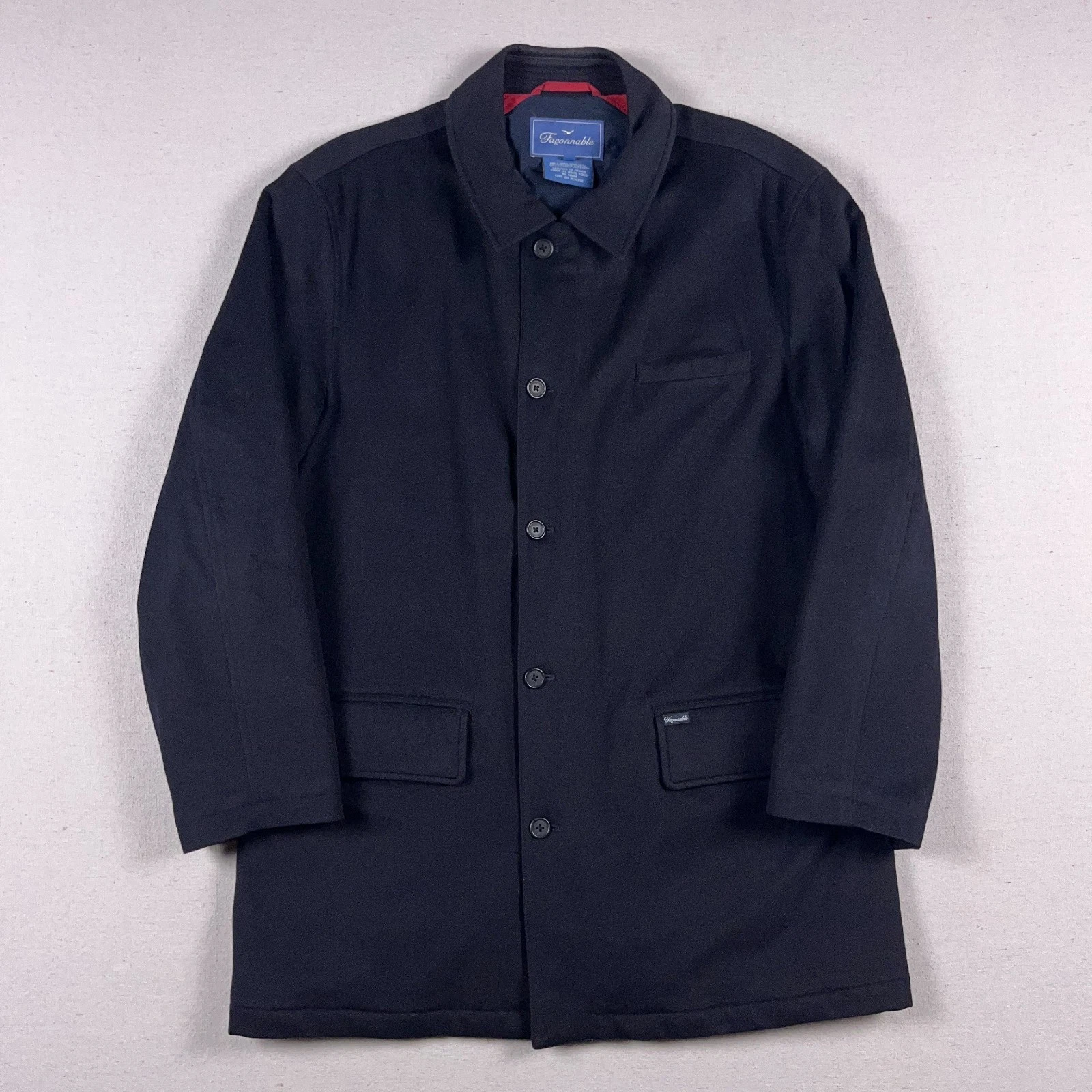 Faconnable Jacket Men's Large Loro Piana Storm System Navy Blue Wool Overcoat