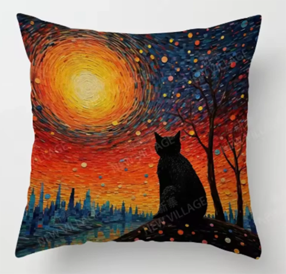 Fundas de almohada cuadradas multicolores artísticas abstractas para gato negro 18"x18" Foto 2 de 4