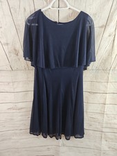 J Taylor Sz 14 Short Sleeve Fit + Flare Dress Navy Blue Sparkle Cocktail Wedding