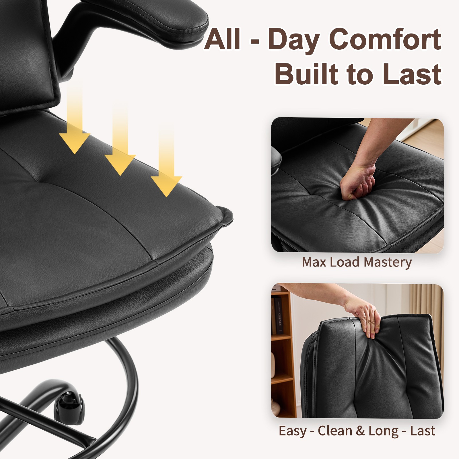 Drafting Chair Premium Leather Drafting Chair with Arms Black for Home Office