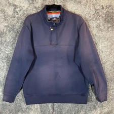 Orvis 1/4 Snap Button Sweatshirt Mens Large Dark Blue Pullover Outdoors Stains