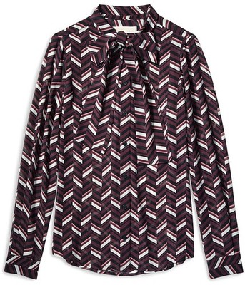 Michael Kors Womens Georgette Tie-Neck Button Down Blouse, Purple, X-Small