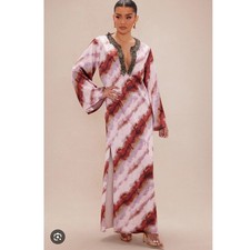 Fashion Nova Luxe Stella Satin Kaftan Maxi Dress 3X Beaded Evening Cocktail