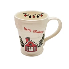 Potter's Studio Merry Christmas Coffee Mug Ceramic Embossed Trees House Tea READ