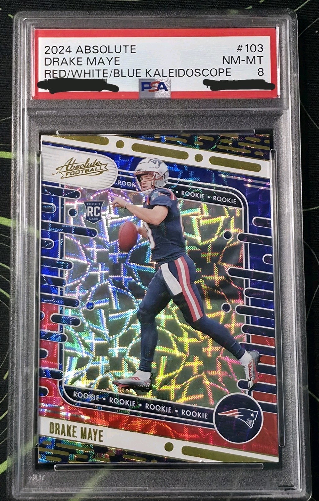 2024 Panini Absolute Rookies Drake Maye #103 Red White & Blue Kaleidoscope PSA 8