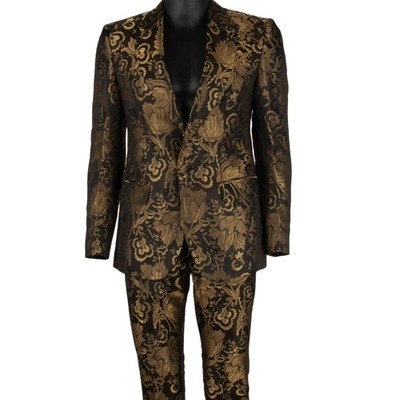 DOLCE & GABBANA Blume Jacquard SICILIA Anzug Sakko Jacke Hose Gold Schwarz 46 S