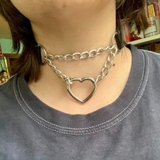 Double Chain Heart Choker Necklace
