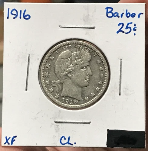 1916 25C Silver Barber Quarter Dollar XF Details Cleaned