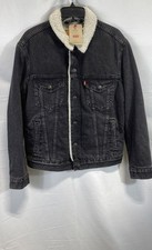 Levi's Men's Black Sherpa Lined Trucker Jacket Standard Fit Faded Wash NWT Sz S