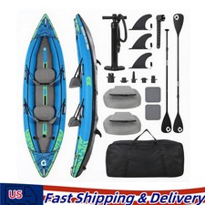 2 Person Inflatable Kayak 12FT Fishing Kayak Padded Seats 3 Fins Hand Pump