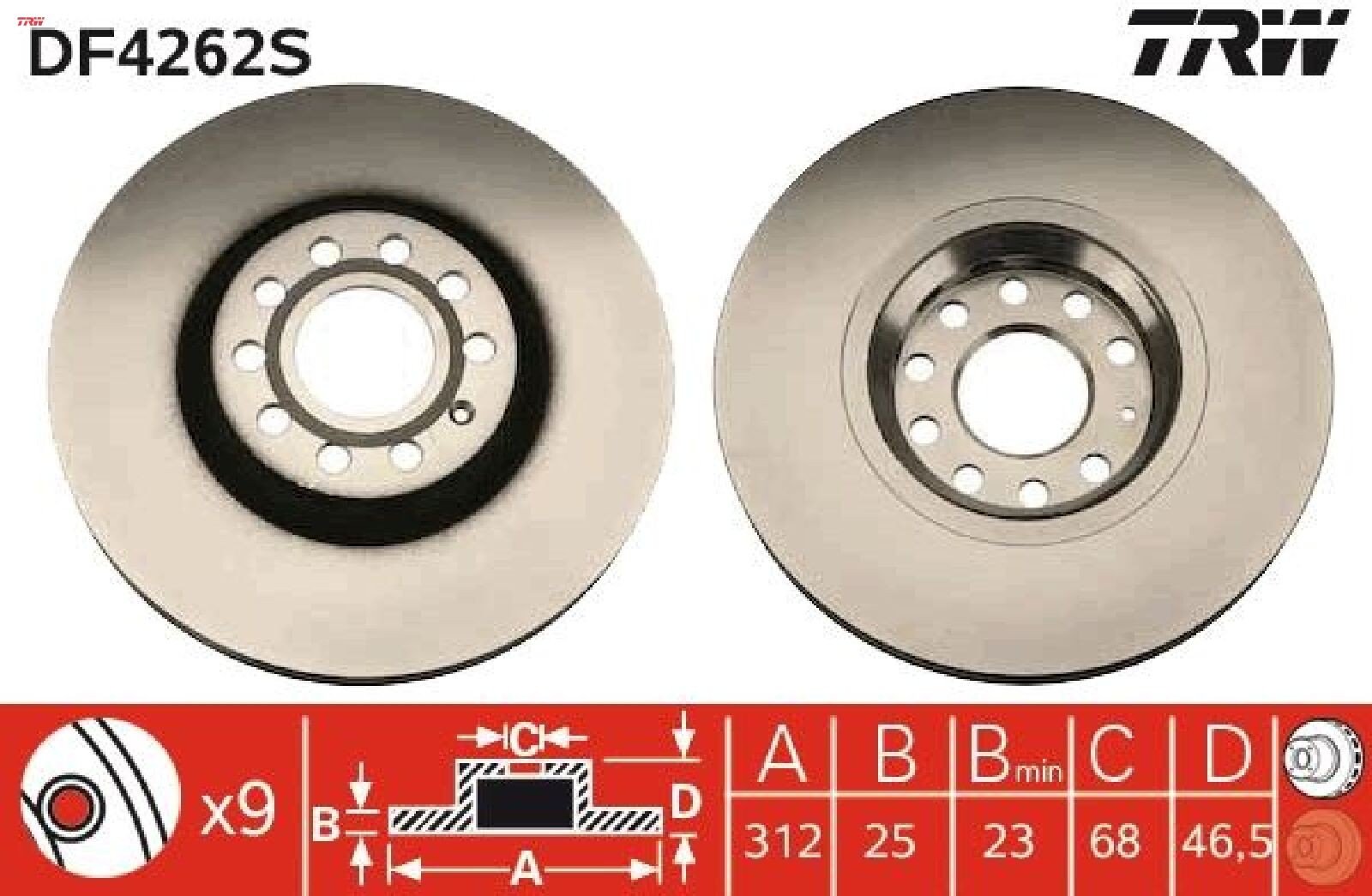 2x Bremsscheibe TRW DF4262S 2 Bremsscheiben Vorderachse Vorne