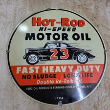 HOTROD MOTOR OIL 29 X 29 INCHES PORCELAIN ENAMEL SIGN