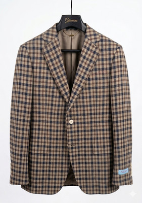 Nikky Capri Gingham Brown Sport Coat Linen Silk Regular Fit Blazer 40 R (EU 50)