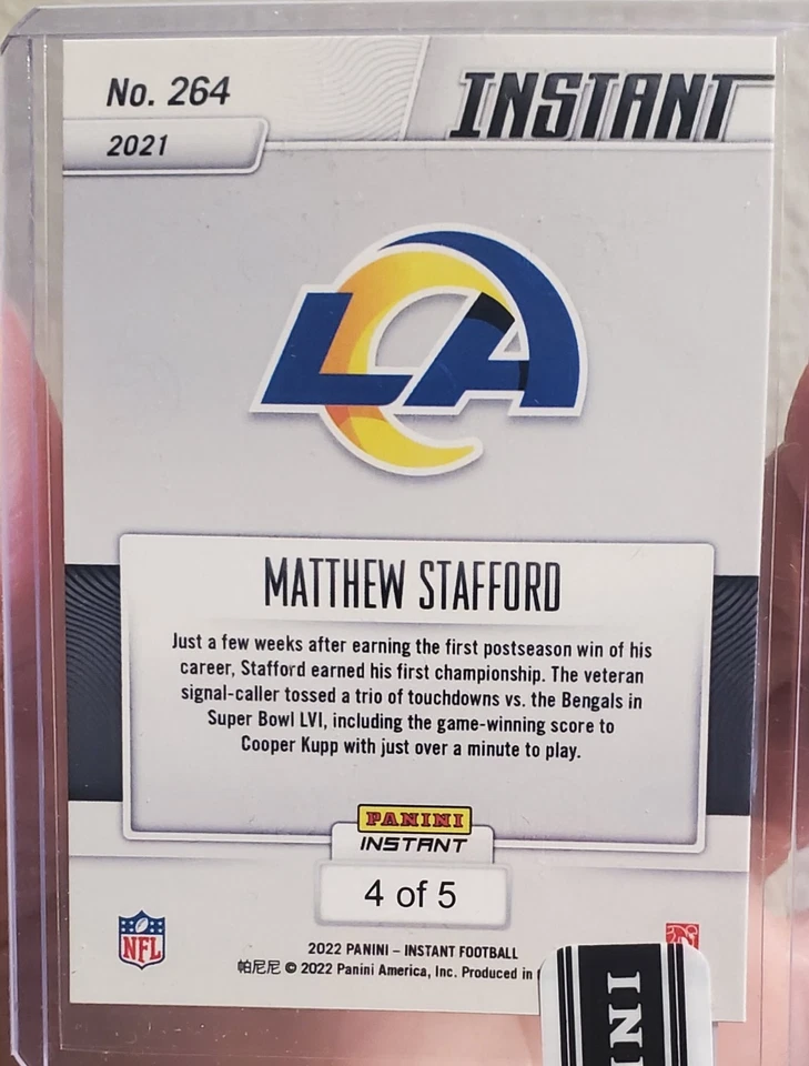 MATTHEW STAFFORD 2021 Panini Instant #264 Versicolor LOS ANGELES RAMS #4/5 RAMS - Image 3 of 3
