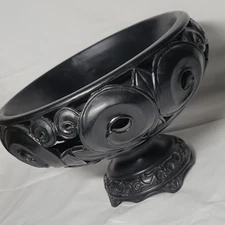 Hobby Lobby Black Pedestal Bowl with Floral Carvings
