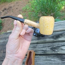Missouri Meerschaum Authentic Corn cob Pipe Bamboo Shank Curved Stem EXCELLENT