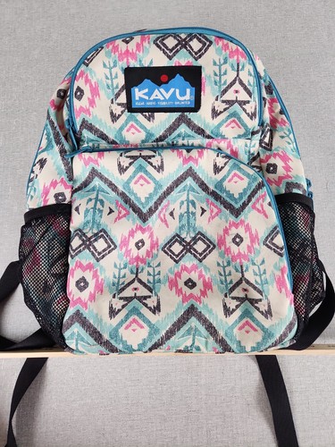 KAVU Packwood Backpack Southwest Aztec Tribal Canvas Laptop Bookbag Teal Pink