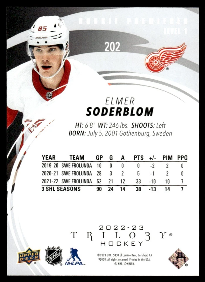 2022-23 Upper Deck Trilogy Elmer Soderblom 111/299 Detroit Red Wings #202 - Image 2 of 2