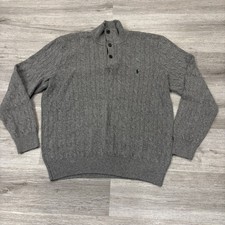 Polo Ralph Lauren Tussah Silk Cable Knit Sweater 1/4 Zip Preppy Grey Mens XXL
