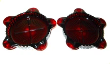 Ashtrays Anchor Hocking Ruby Red Glass Queen Mary 4"x1.5" Tall Set 2 Vtg '50s