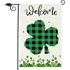 Welcome St Patricks Day Shamrock Garden Flag 12 x 18 inch Double Sided Outsid...