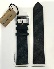 Brand New Burberry Replacement Strap BU9359 Black / Grey Strap with Buckle 22 mm