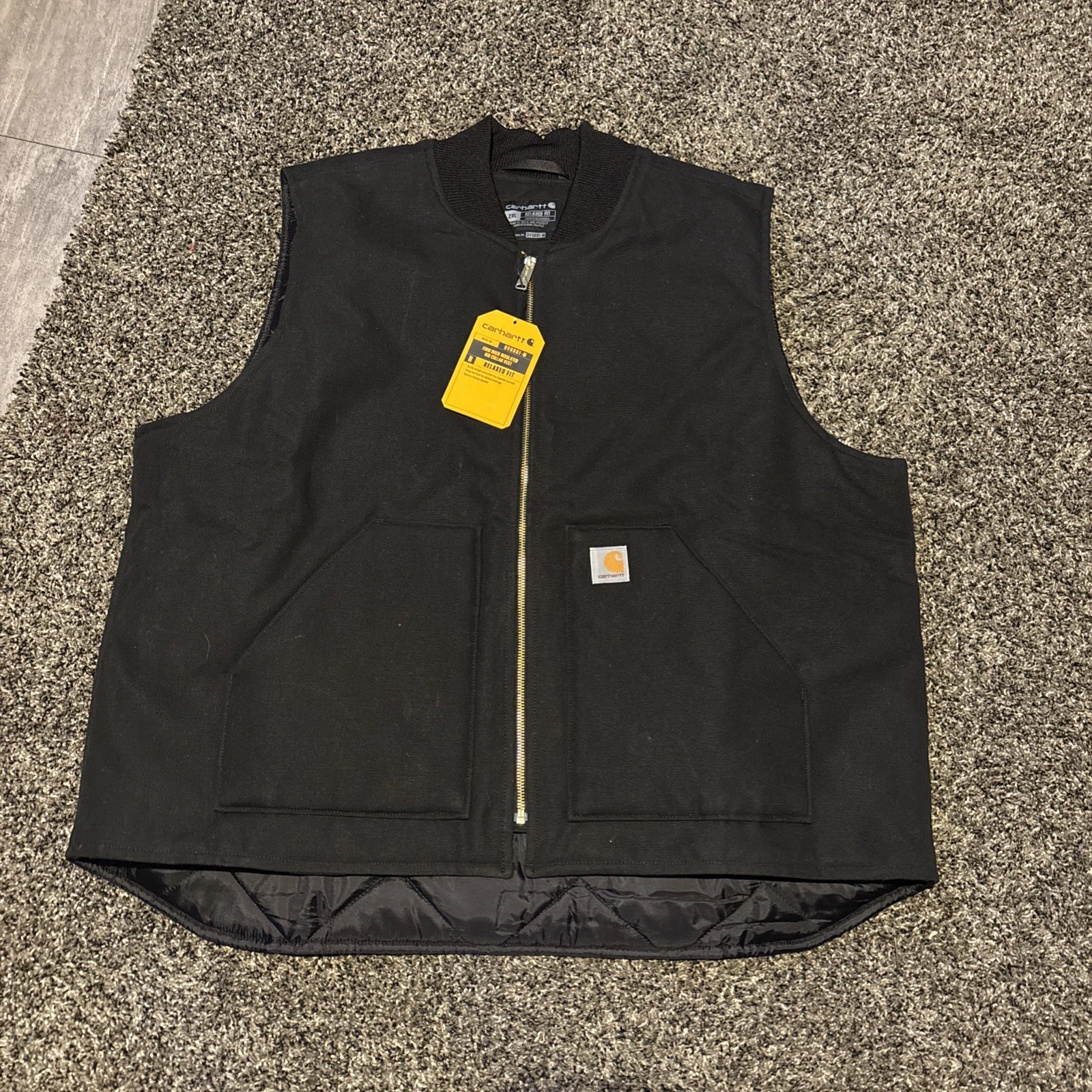 Carhartt Quilted Lined Vest Size Mens 2XL Black Relaxed Fit 0V0001-M Workwear