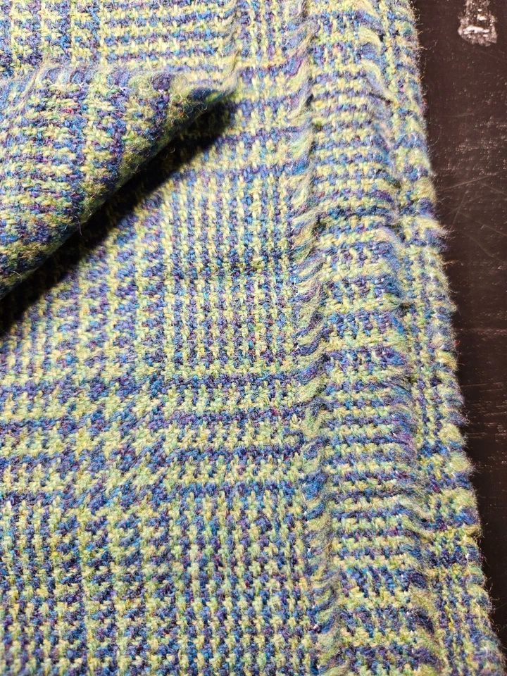 Tela a Cuadros Verde y Azul Mezcla Lana/Wl Vintage Nuevo de Lote Antiguo, 1 1/3 yardas x 60" Peso Mediano Foto 4 de 4