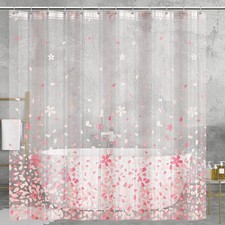 Pink Flower Shower Curtain Liner Peva Clear Shower Curtain Set Cute Flower