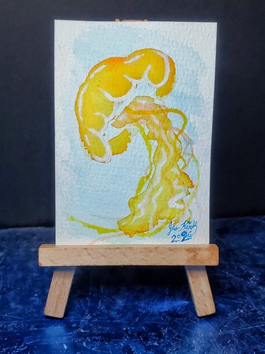 aceo original painting 2.5 x 3.5 watercolor jellyfish