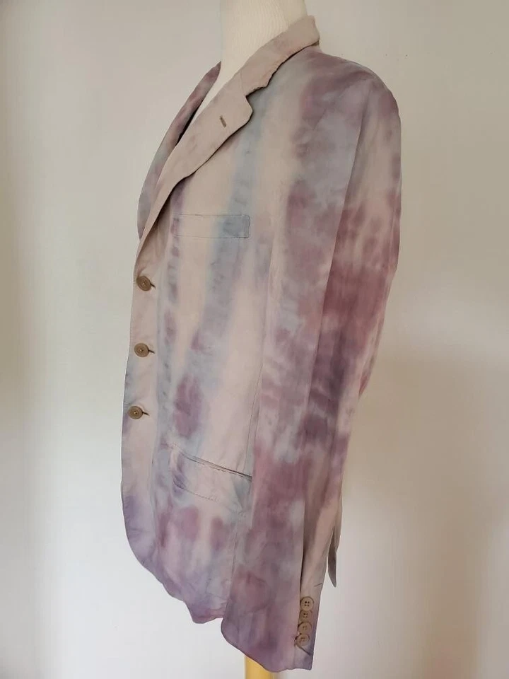 Gianni Versace Algodón Traje Abrigo Blazer Chaqueta Gris Azul Rosa Tie Dye 52 Med L 44 Foto 3 de 4