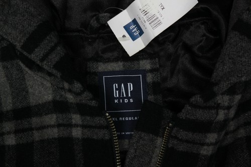 GAP KIDS Girls Plaid Gray Black Wool Blend Hooded Coat Jacket size XXL /182 - Picture 3 of 3
