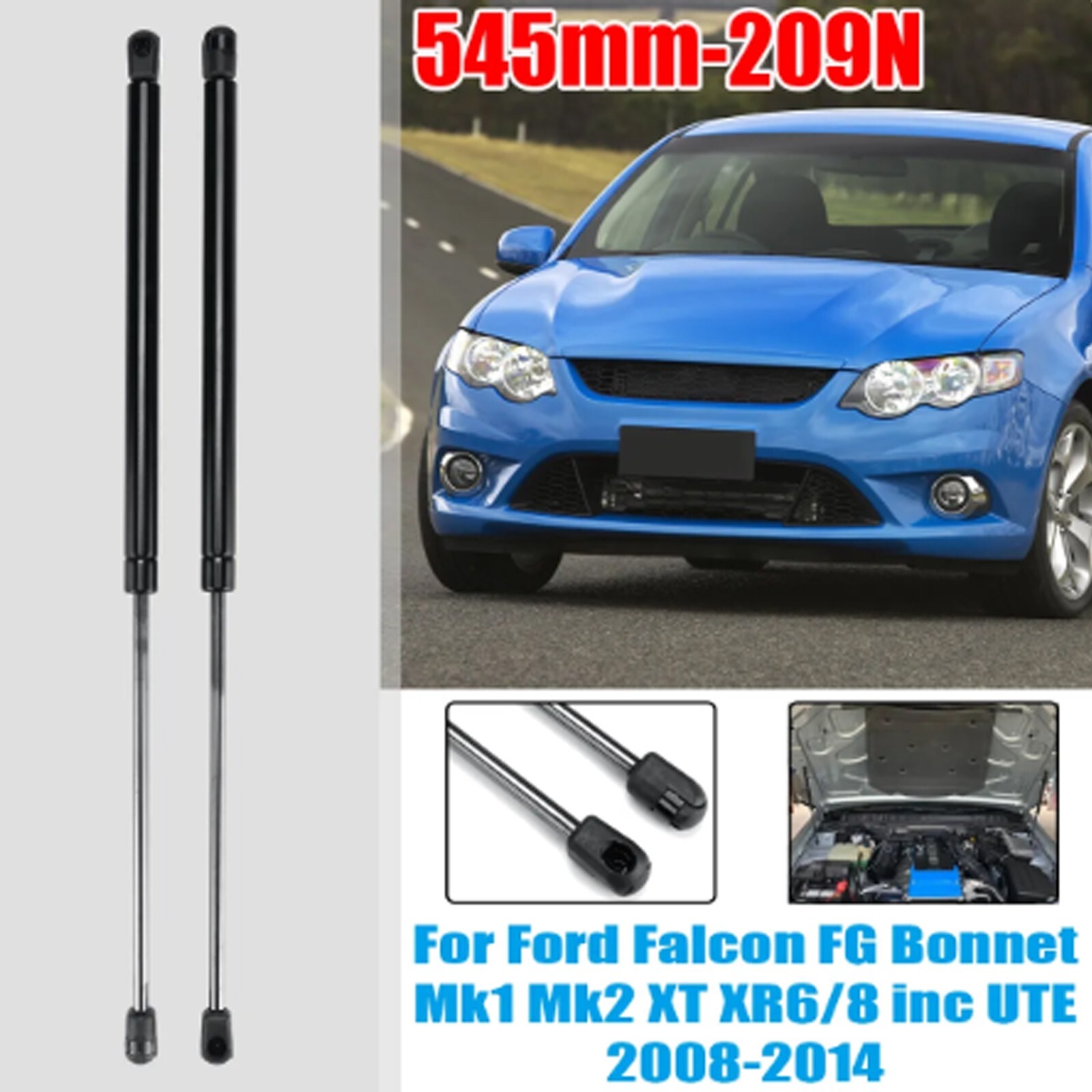 2PCS Gas Hood Stay Lifter Props Struts for Ford FG Falcon F6 XR6