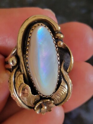 J/C NAVAJO LOVELY 12K GOLD FILLED ON SS SAWTOOTH BEZEL SET MOTHER OF PEARL (6)