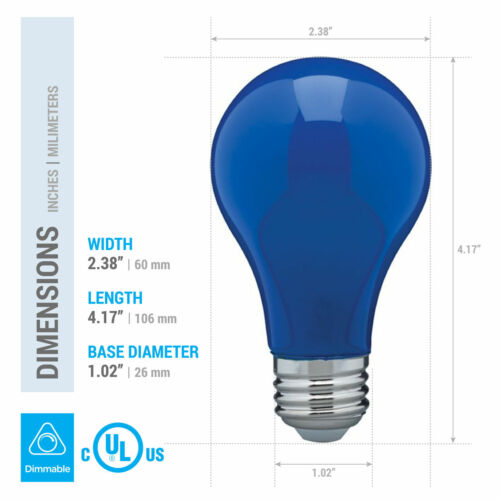 CERAMIC BLUE LED Bulb A19 Medium E26 8W 60 Watt Equivalent Damp Location Rated - Picture 2 of 3