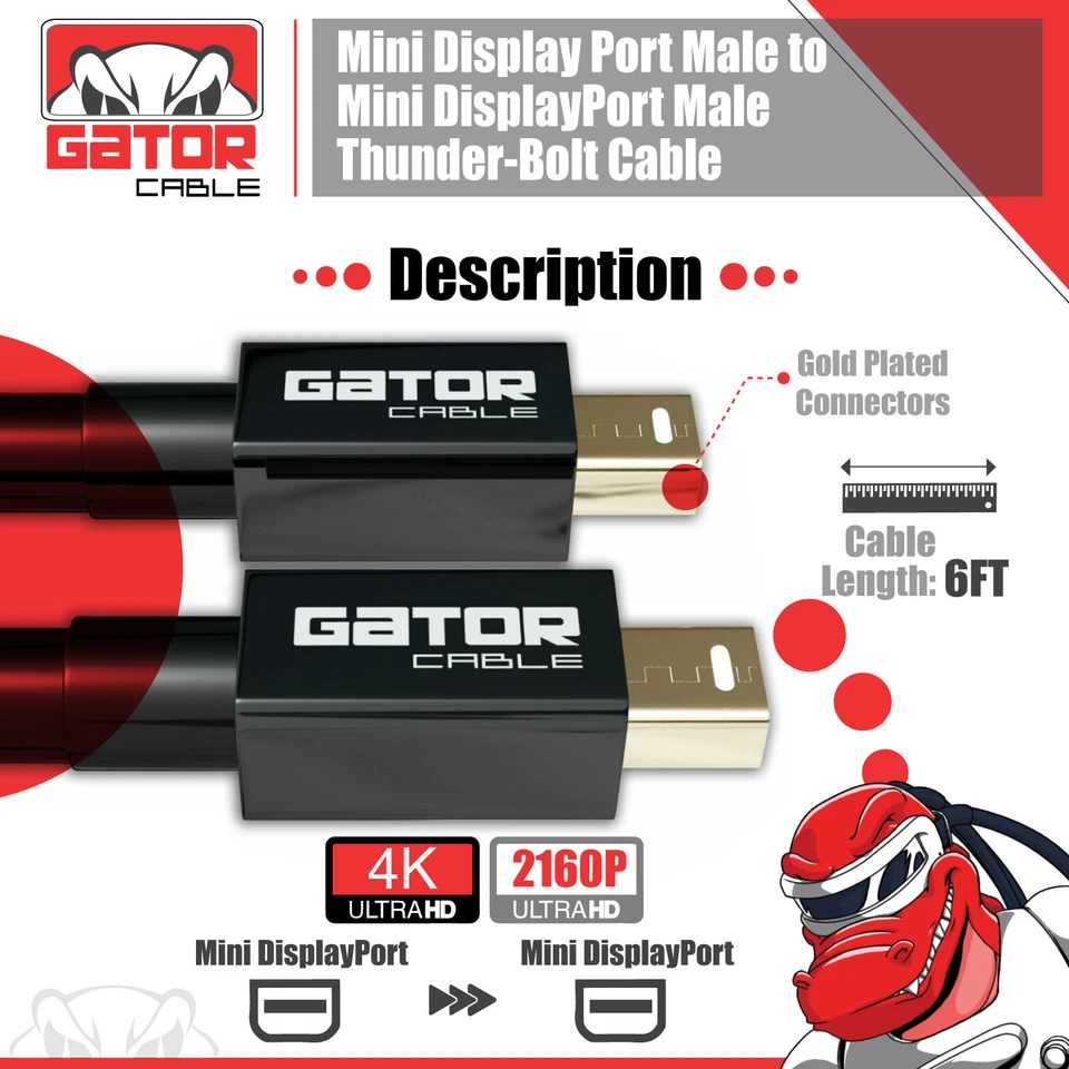 Mini DisplayPort to Mini DisplayPort Cable DP 1.2 4K 60Hz Audio Video Data 6FT - Image 4 of 4