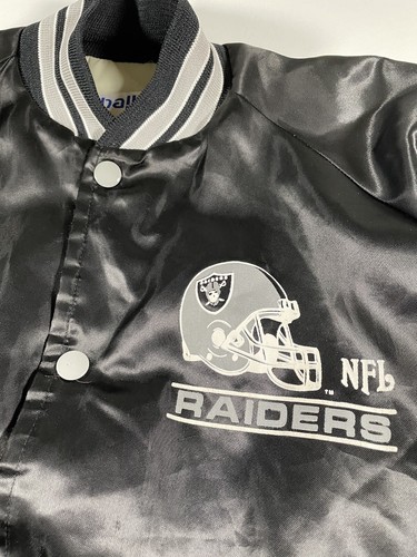 Vtg 90s Raiders Jacket Chalk Line Youth XL 18 20 Fits Mens S NFL Football Black - Foto 6 di 14