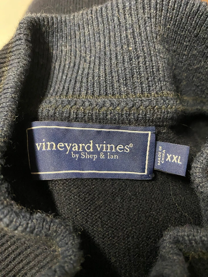 Vineyard Vines Merino Wool Sweater Mens 2XL Dark Blue 1/4 Zip Pullover - Image 3 of 4