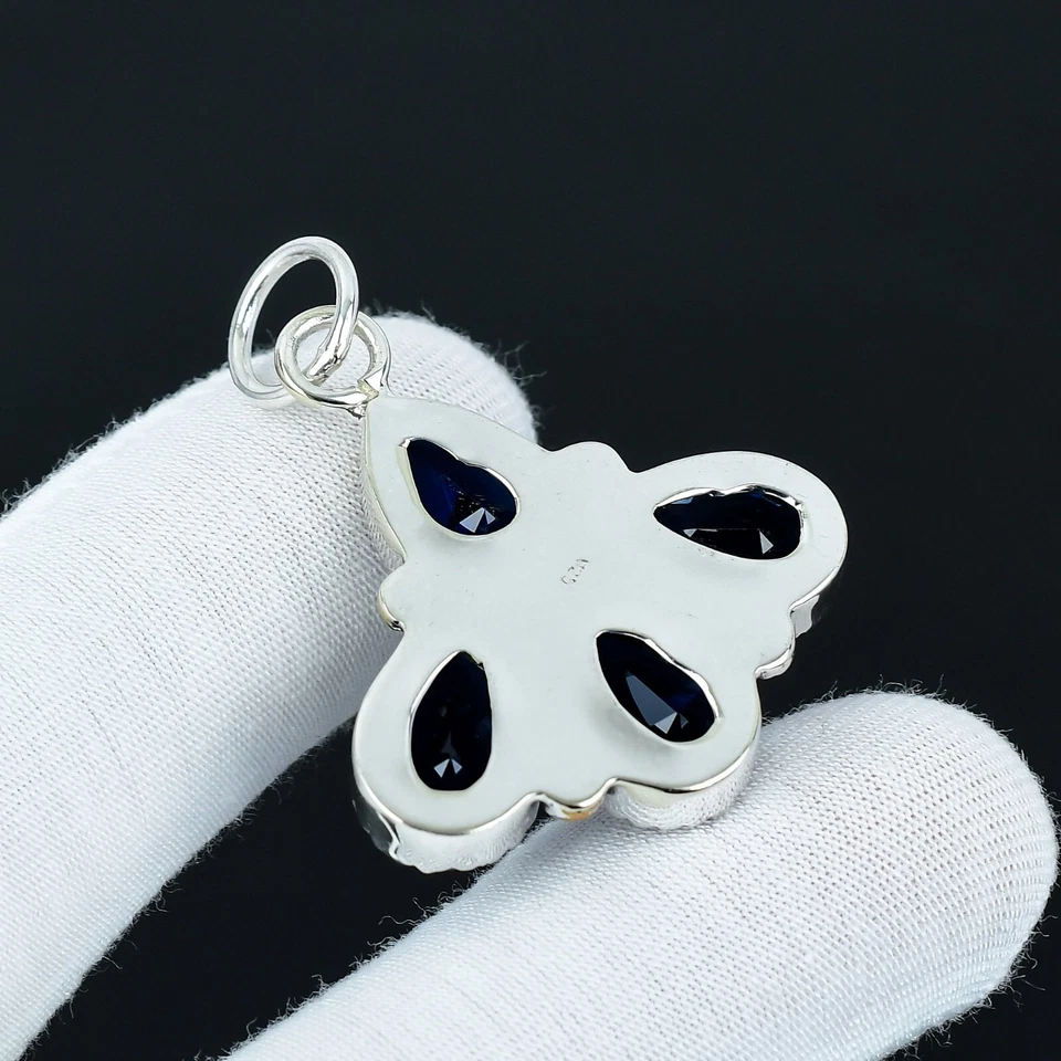 Zaffiro Blu Creato IN Laboratorio Gemma 925 Pendente Argento Sterling Per Regali - Immagine 4 di 4