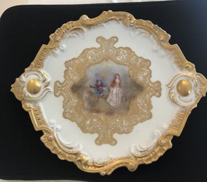Antique Mavaleix Granger Limoges Gold GIlt Handpainted COUPLE Serving Cake Plate