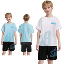 Boys Moisture-Wicking Football Basketball Suit Letter Print T-shirt Shorts Set