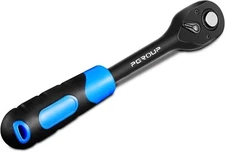 1/4" Drive 90 Tooth 4-Degree Swing Reversible Ratchet with Ergonomic Rubber Hand