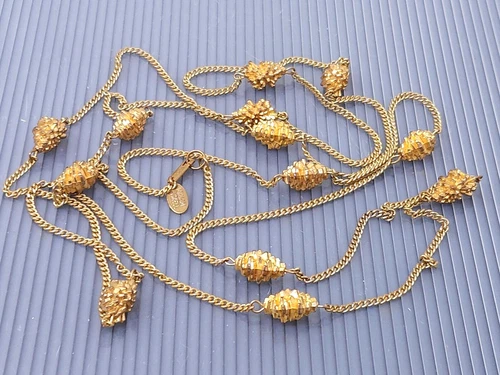 Vintage Miriam Haskell Gold tone Long Chain Necklace 60"