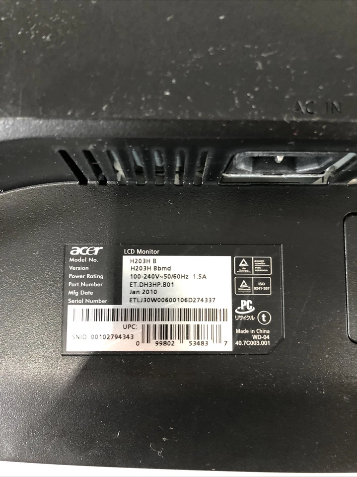 Acer V226WL 22" Widescreen 1680x1050 LED LCD Monitor, No Stand - Image 4 of 4