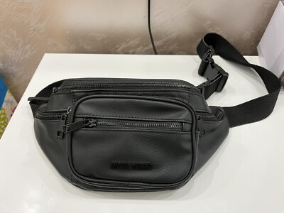 Antony Morato Belt Bag Black Grain Faux Leather  Fanny Pack Zippers Adjustable