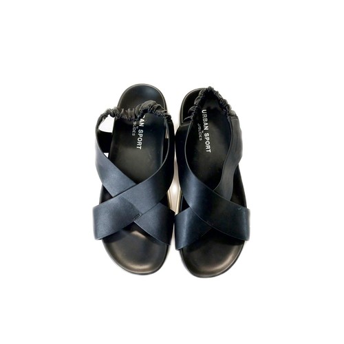 Size 9 J/Slides NYC Resa Black Leather Stretch Back Band Platform Sandal Women - Picture 3 of 6